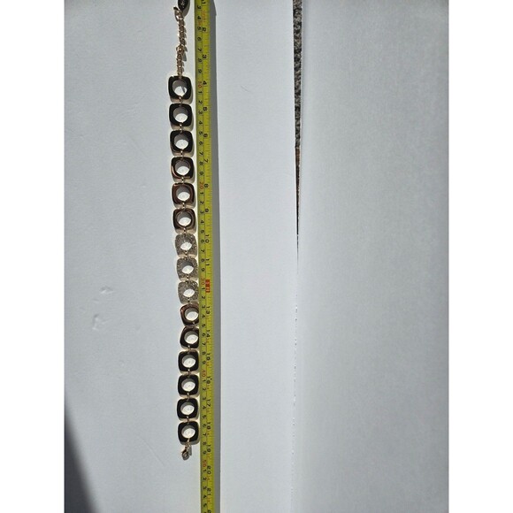 Adia Kibur Necklace Gold Tone Squares with Rhinestones Lobster Claw Clasp Adjust - Picture 4 of 7